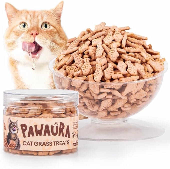 Cat Grass Treats, 3.53oz Natural Chicken & Catnip Biscuits + 3.53oz Natural Salmon & Catnip Biscuits, Cat Grass Treats for Hairball Control, Low-Calorie Healthy Snacks for Indoor Cats
