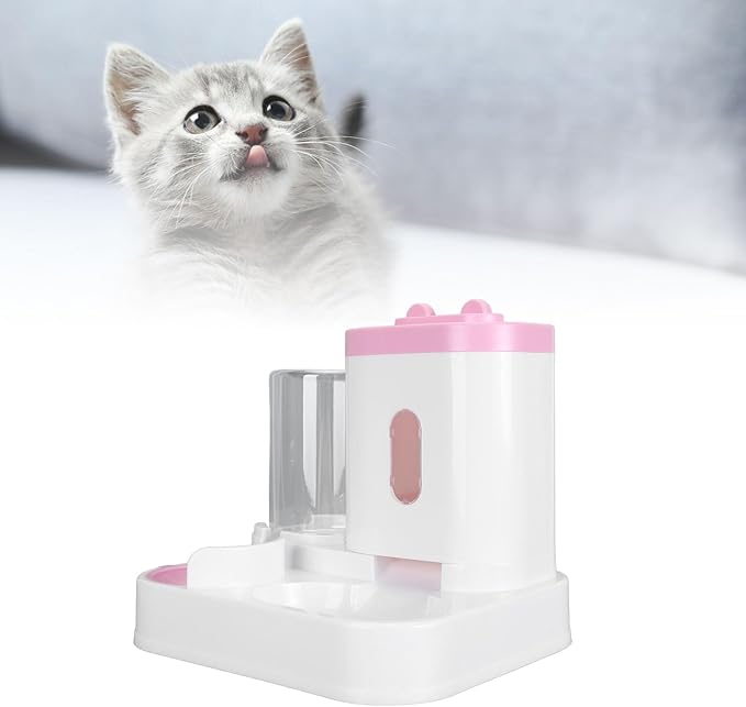 2 in 1 Automatic Cat Feeder and Water Dispenser, Large Capacity Self Feeding Dog Food Dispenser Gravity Food Bowl with 1l Water Tank for Multiple Pets (Roseate)