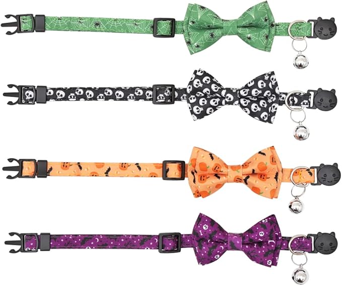 Halloween Cat Collar Breakaway with Cute Bow Tie and Bell for Kitty Adjustable Safety