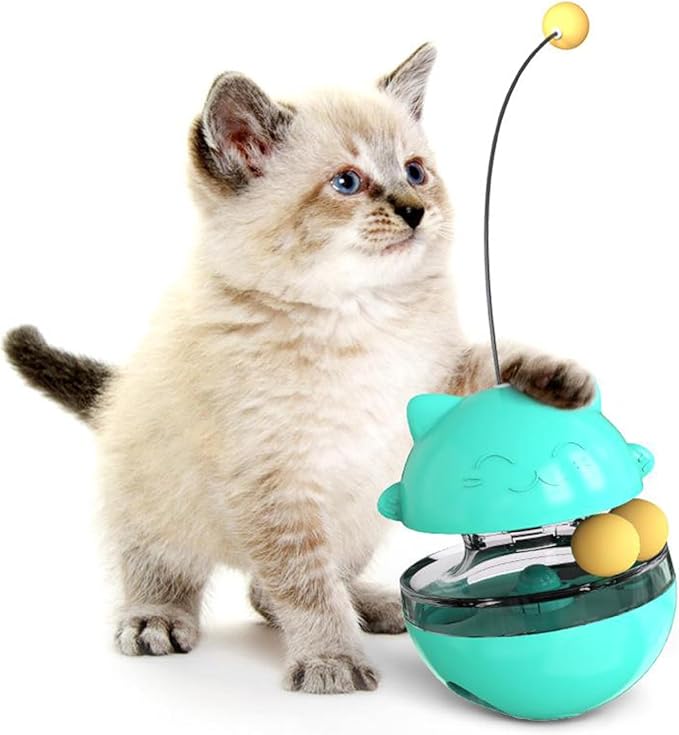 Interactive Cat Toy Treat Dispenser - Wobble Teaser Ball with Food Feeder and Swivel Wand for Cats & Kittens