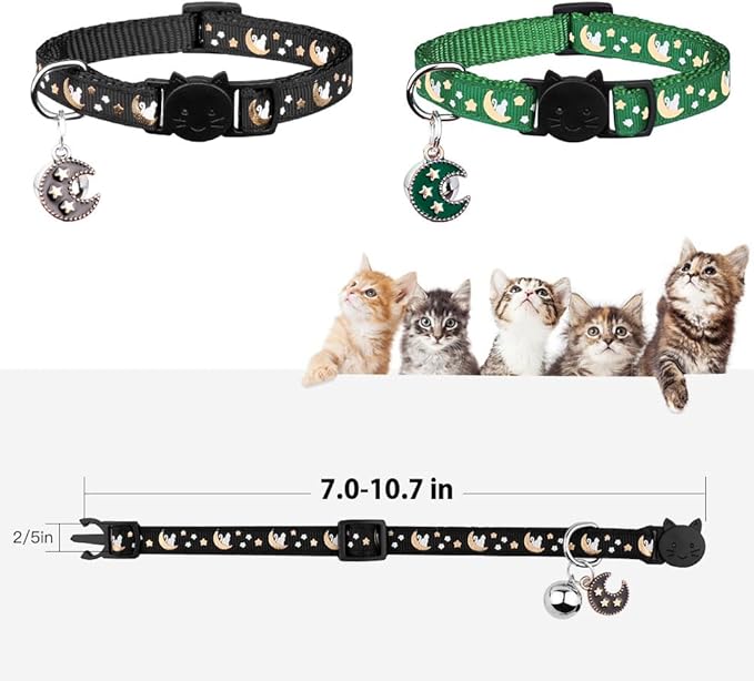 Baeuppit 2Pcs Breakaway Cats Collars Cat Collars for Boy & Girl Cats Adjustable Kitten Collars with Bell,Black+Emerald