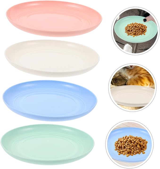 Amosfun 4pcs Shallow Cat Bowls Set, Sturdy Pet Food Plates 20cm, Wide Flat Round Dishes for Small and Short-Legged Cats, Multi-Color Feeding and Watering Supplies