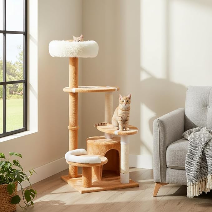 Erinnyees 51" Football Cat Tree Tower for Indoor Cats, Game Day Sports Themed Cat Condo with Sisal Scratching Posts & Hammock, Unique Pet Furniture Gifts for Fans