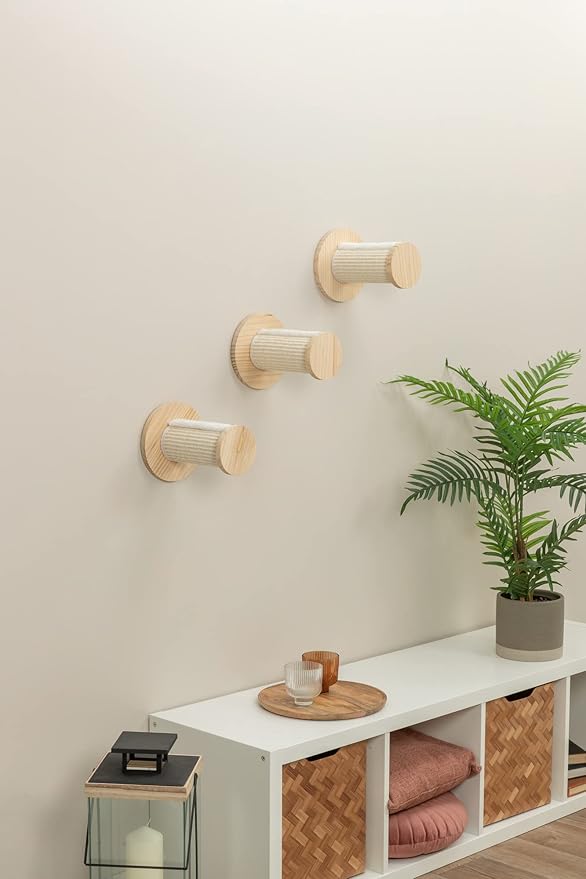 Trixie Cat Wall Furniture Set 3 - Cat Wall Scratcher and Climbing Shelves - Sisal Rope Scratching Posts - 3 Elevated Steps - Natural/White