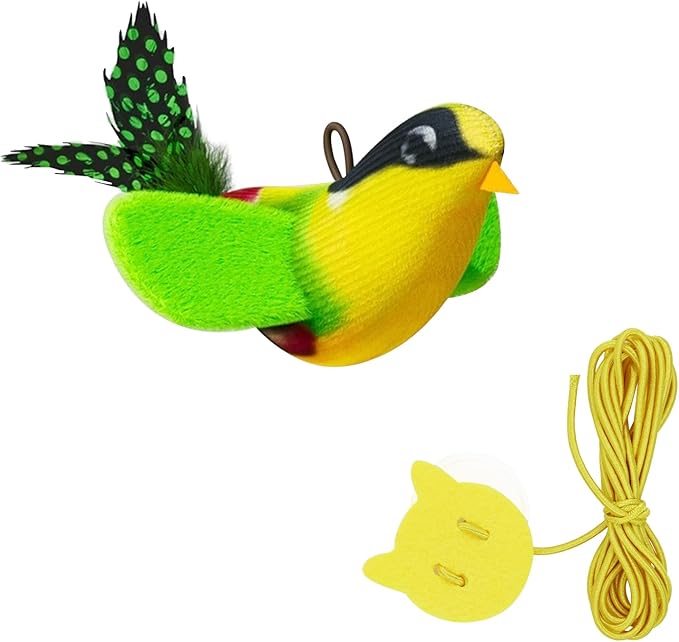 Andiker Chirping Bird Cat Toy, Simulated Bird Shape Catnip Cat Toy for Cats with Elastic Hanging Rope Lightweight Interactive Cat Toy for Indoor Cats Kittens Chewing Biting Fetching (Green)
