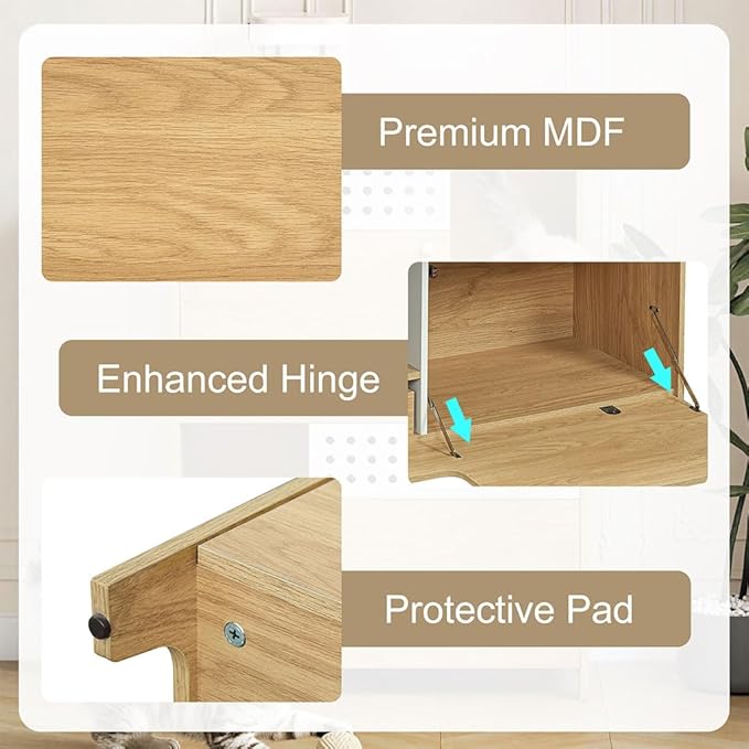 2 in 1 Cat Litter Box Enclosure Furniture, Double Hidden Litter Box Cabinet with Storage Shelf, Space Saving Wooden Cat House End Table for Indoor Use, Brown Natural,Natural