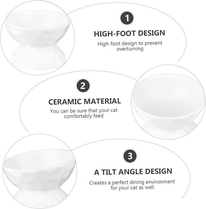 Alasum Elevated Cat Ceramic Feeding Bowl with Neck Protection, Small White Raised Pet Feeder for Kitten, Anti-Spill Design Suitable for Indoor Cat Feeding and Watering