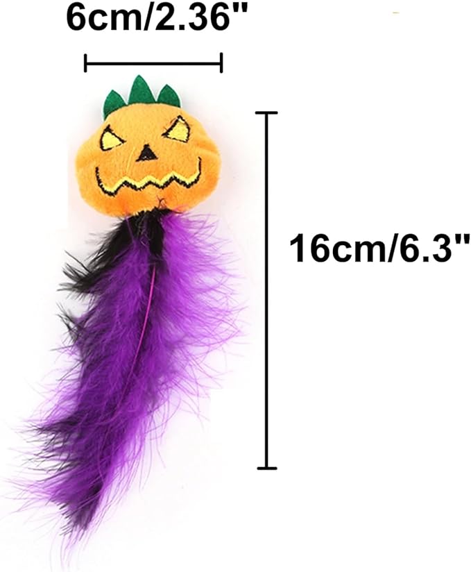 Pumpkin-Shaped Cat Toys 4-Pack with Feathers