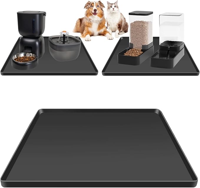 Silicone Square Mat 16x16 for Water Bowl, Waterproof Pet Bowls Mat with Raised Edge, Non-Slip Cat Dog Food Mat Protects Floors from Water & Food Spills (16x16)