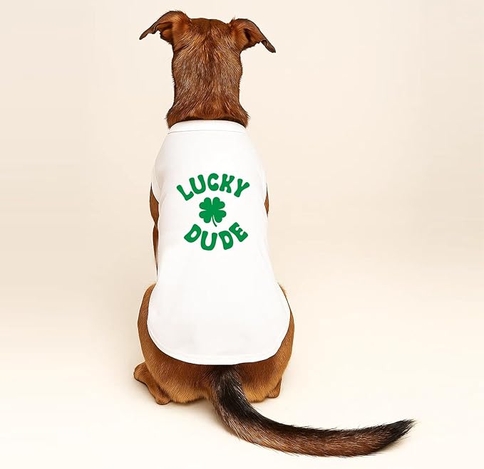 Lucky Dude Dog Tee Shirt | Sleeveless Breeds | St. Patrick's Day | Lucky | Shamrock | Irish Holiday |White, 6X-Large 1207
