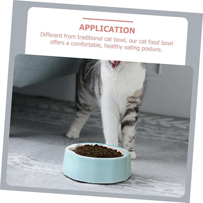 Kichvoe Ceramic Pet Feeder Bowl with Tilted Design, Blue Small Cat and Dog Food Dish, Cute Animal Paw Print Bowl for Indoor Feeding and Watering