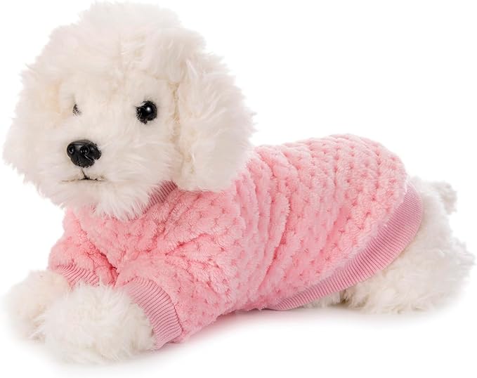 POMIU Dog Sweater, Dog Sweaters for Small Medium Dogs or Cat, Warm Soft Flannel Pet Clothes for Dogs Girl or Boy, Dog Shirt Coat Jacket (Coat Pink+Purple, Small)