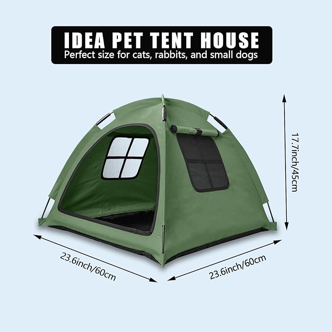 Anti-Anxiety Open Pet Tent, Calming Hideaway Monitoring Bed for Cats & Small Dogs, Breathable Mesh, Tool-Free Setup, Indoor Outdoor Travel, Green