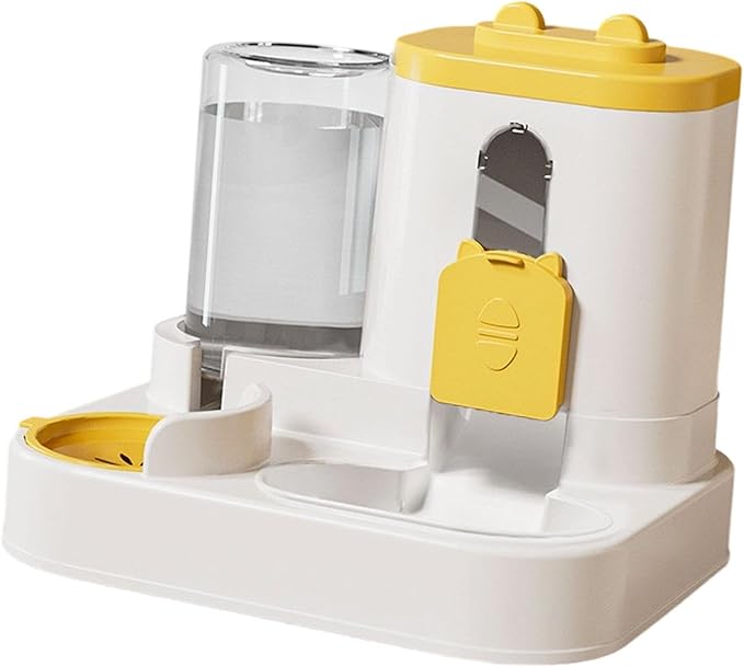 Automatic Pet Feeder and Waterer, 2-in-1 Food and Water Dispenser for Cats, Kittens, Small Medium Dogs, Yellow