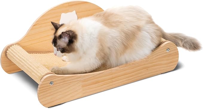 Avont Sisal Cat Scratcher Bed for Indoor Cats, Solid Wood Cat Scratching Lounge, No-Mess Horizontal Scratcher -Large