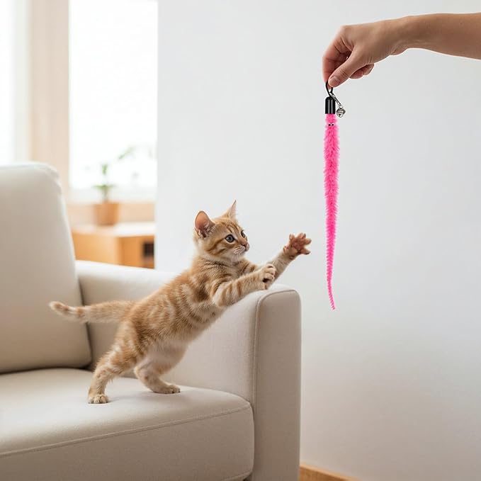 25 Pcs Cat Worm Toy Replacement Teaser with Bell, Colorful Fuzzy Worms Interactive Cat Wand Attachment Toys Cats Wand Toys for Indoor Cats Kitten Play Exercise