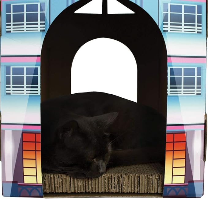 American Cat Club Cat House with Scratcher & Catnip included - Miami Hotel Vibes