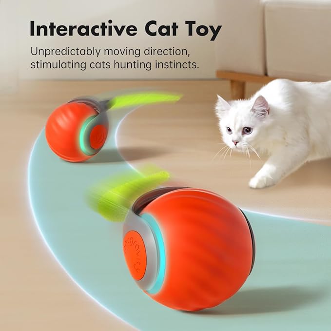 Petgravity Speedy Sprint Cat Toy Ball, 2026 Upgraded Interactive Cat Toys for Indoor Cats Exercise, 2 Speeds Rechargeable Smart Moving Ball for All Breeds with 2 Detachable Tails, Orange