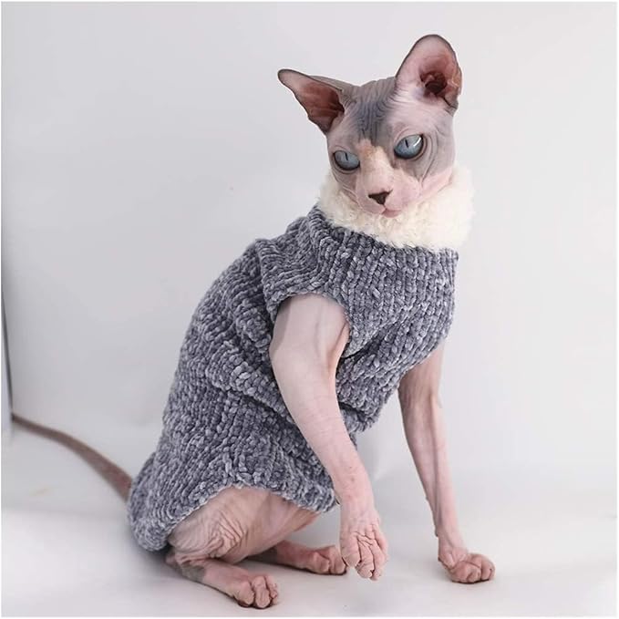 Hairless Cat Clothes, Sphynx Cat Clothes, Sphynx Cat Clothes Winter Warm Faux Fur Sweater Outfit, Fashion high Collar Coat for Cats Pajamas for Cats and Small Dogs Apparel, Hairless cat Shirts Sweater