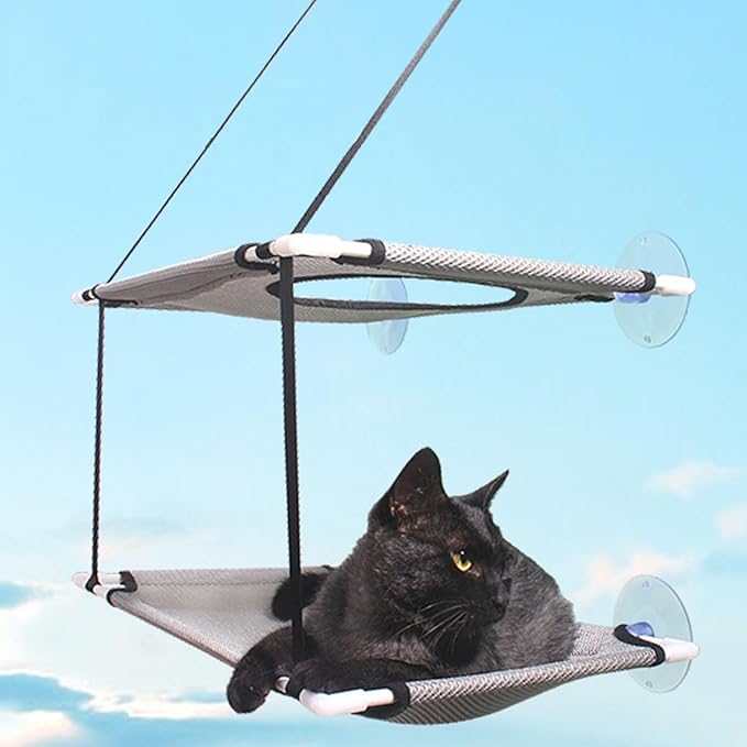 Cat Window Perch Double Layer Suction Cup Cat Hammock Cat Window Hammock Bed Cat Furniture Cat Shelf for Indoor Cats Sunbathing and Viewing(Gray)