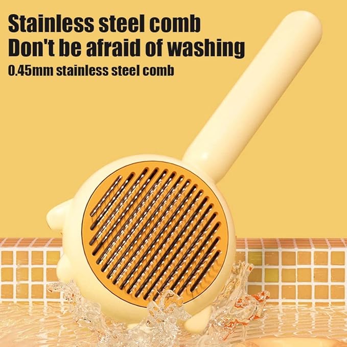 Cute Cat Ear Pet Brush – Self Cleaning Grooming Tool for Cats & Dogs – Light Purple