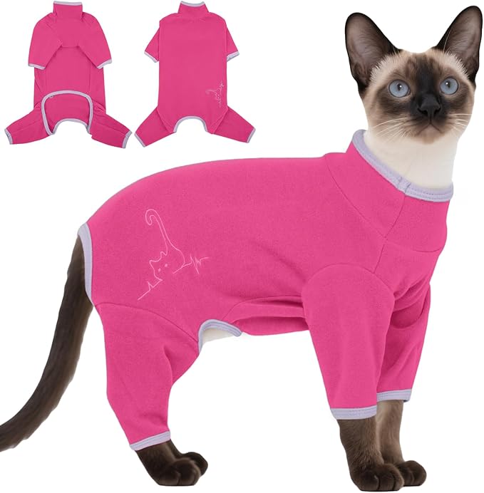 DENTRUN Cat Clothes for Hair Control with Hair Sticky Fabric - Soft Recovery Suit & Breathable Lint-Resistant Cat Sweater for Cats Only, Kitten Onesie Pajamas, XS, Bright Pink