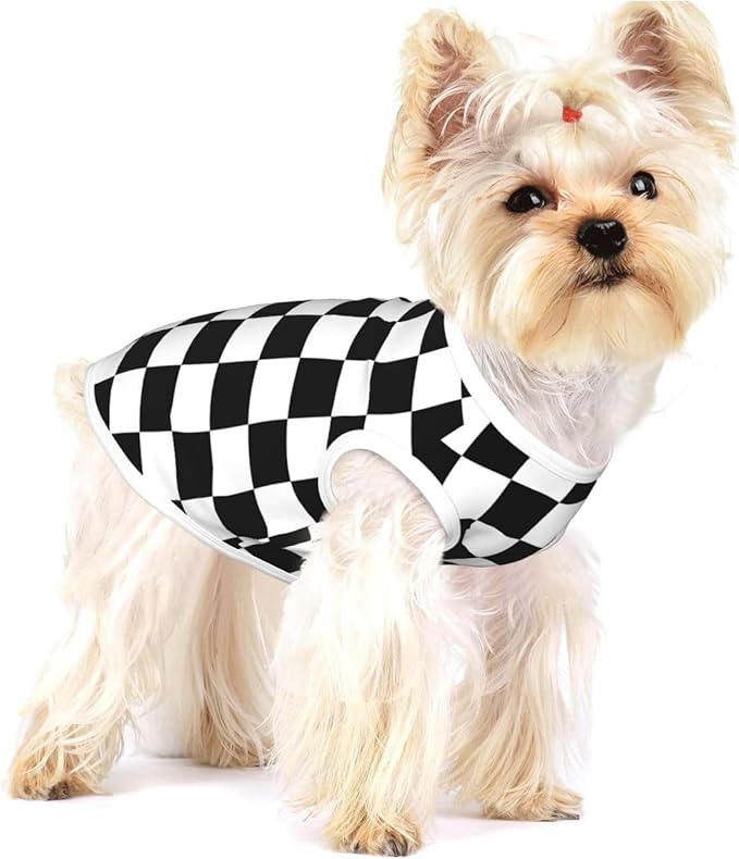Black and White Checkered Race Flag Dog Shirts Sleeveless Puppy Cotton T-Shirts Breathable Dog Clothes Pet Apparel Tank Top Pullover Doggy Cozy Canine Wear for Small Dogs Cats White Medium