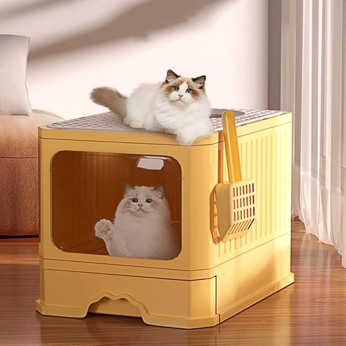 Pet Supplies, Enclosed Cat Litter Box with Lid & Scoop,Front Entry, Top Exit Design(Gray)