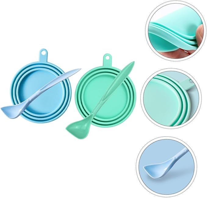 KESYOO 4pcs Pet Food Can Covers with Feeding Spoons Food-grade Silicone Seal Lids for Dog Cat Food Cans Reusable Airtight Sealers Dishwasher Safe Freshness Preserving