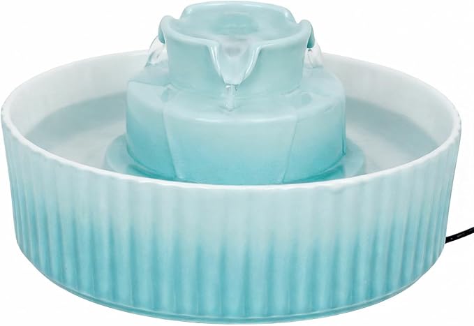 Ceramic Cat Water Fountain, 2.1L/71oz Cupcake Pet Water Fountain for Cats and Dogs, Automatic Pet Drinking Fountain,Double Filtration System, Easy to Clean, 360°Drinking Water(Gradient Blue)