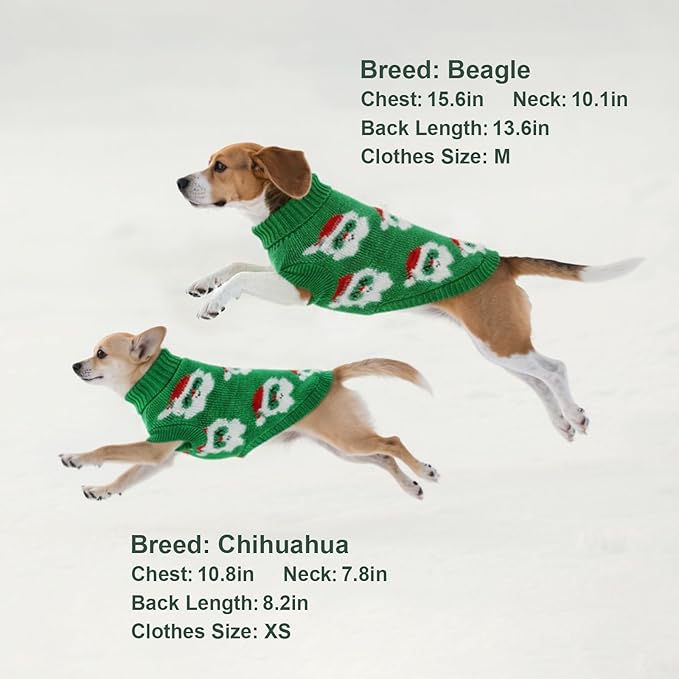 Dog Sweater Knitted for Small to Large Dogs Boy Girl, Classic Turtleneck Dog Christmas Sweaters, Warm & Soft Santa Claus Pet Clothes for Winter (Green, S)