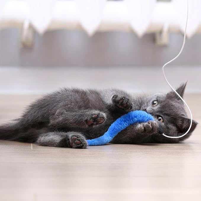 10 Packs Cat Worm Toys, Fuzzy Worm Cat Toy, Interactive Cats Wand Attachment Toys for Teaser Play and Chase Exercise with Kitten
