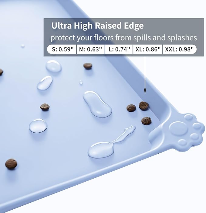 Reopet Waterproof Pet Feeding Mat, Non-Slip Silicone Placemats for Dog Cat Food and Water Bowl, High Raised Edges to Prevent Spills and Protect Floors