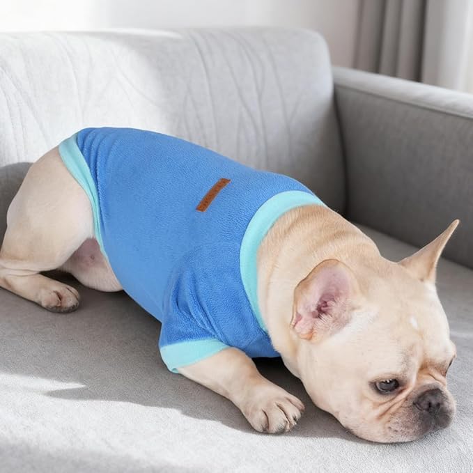 Classic Fleece Dog Sweater – Soft & Warm Stretchy Sweatshirt for Small Dogs & Cats, Cold-Weather Pullover for Everyday Wear (Dark Blue, Large)