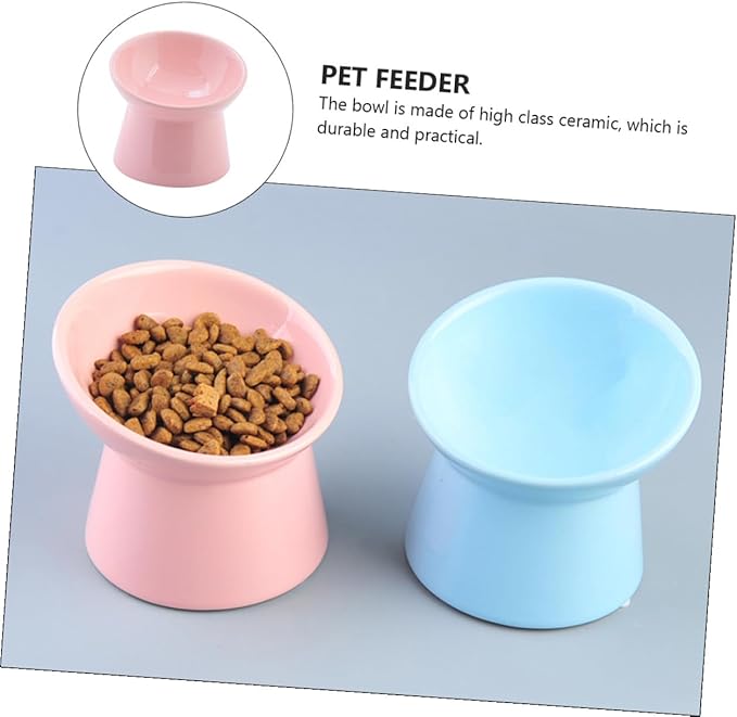 FRCOLOR Ceramic Raised Pet Food Bowl with Slanted Edge for Neck Protection, Pink Cat and Dog Feeder Bowl Suitable for Cats and Small Dogs in Feeding Watering Supplies