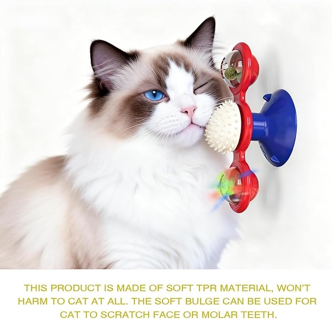 Interactive Cat Toys & Treat Dispenser with Catnip Ball - Chew, Scratch, Rub & Teeth Grooming Toys for Indoor Cats, BPA-Free, Sturdy TPR (Blue)