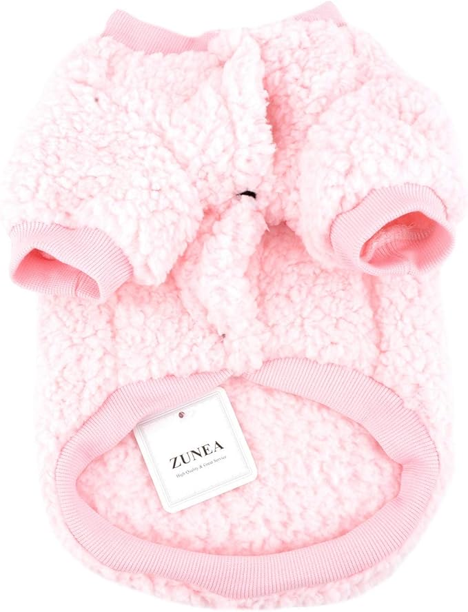 Zunea Small Dog Sweater Coat Winter Fleece Puppy Clothes Sherpa Warm Chihuahua Jacket Jumper Clothing Fall Pet Cat Doggy Boy Girl Shirt Apparel for Cold Weather Pink S