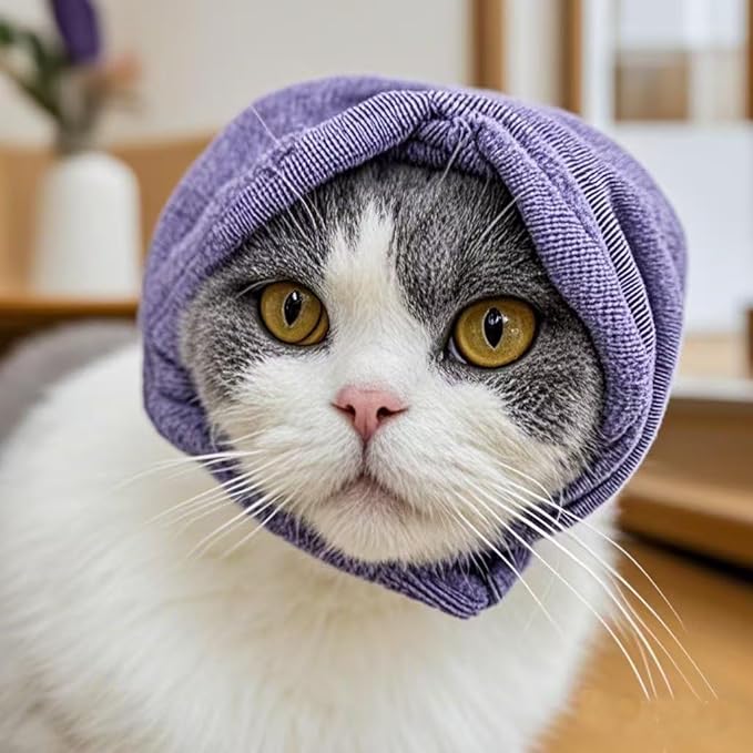 Cat Ear Wrap,Cat Snood Anxiety Relief – Noise Canceling for Fireworks, Thunderstorms Purple S