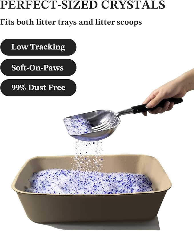 LMJP Crystal Cat Litter with Powerful Odor Control, Non-Clumping, Lasts Up to 6 Months, 24lb, Rapid Water Absorption, Unscented & Low Tracking Lightweight Blue & White Silica, 3 Pack of 8 lb