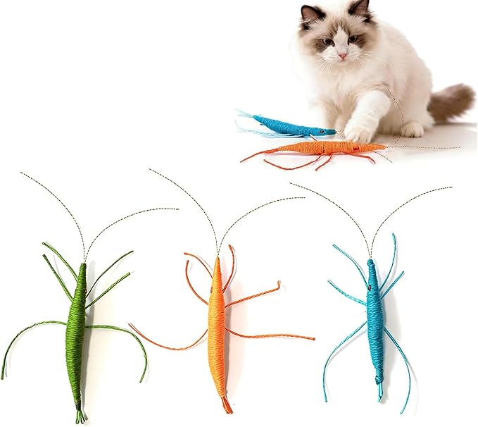 IUHKBH Shrimp Catnip Toys for Cats, 3-Color Yarn Chew Toy with Refillable Catnip, Interactive Teething for Aggressive Chewers