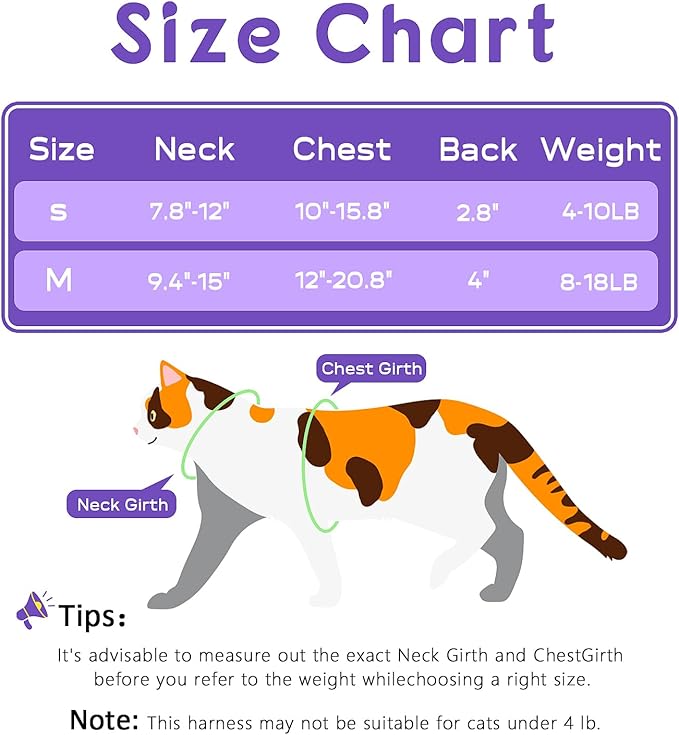 Halypet Cat Harness and Leash Set, Escape Proof 3-in-1 Adjustable Harness for Cats & Kitten, Soft Lightweight, Easy On & Control for Walking, Travel & Outdoor Use, Pastel Floral, Medium