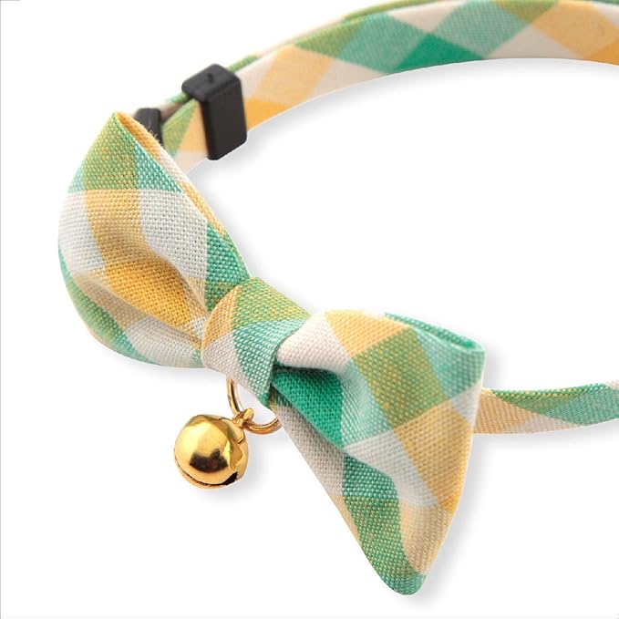 Purrfect Picnic Bow Tie Cat Collar (Yellow) with Bell Safety Breakaway Soft Lightweight for Cats Kitty Kitten Japanese Stylish Pattern, No.1 Seller in Japan