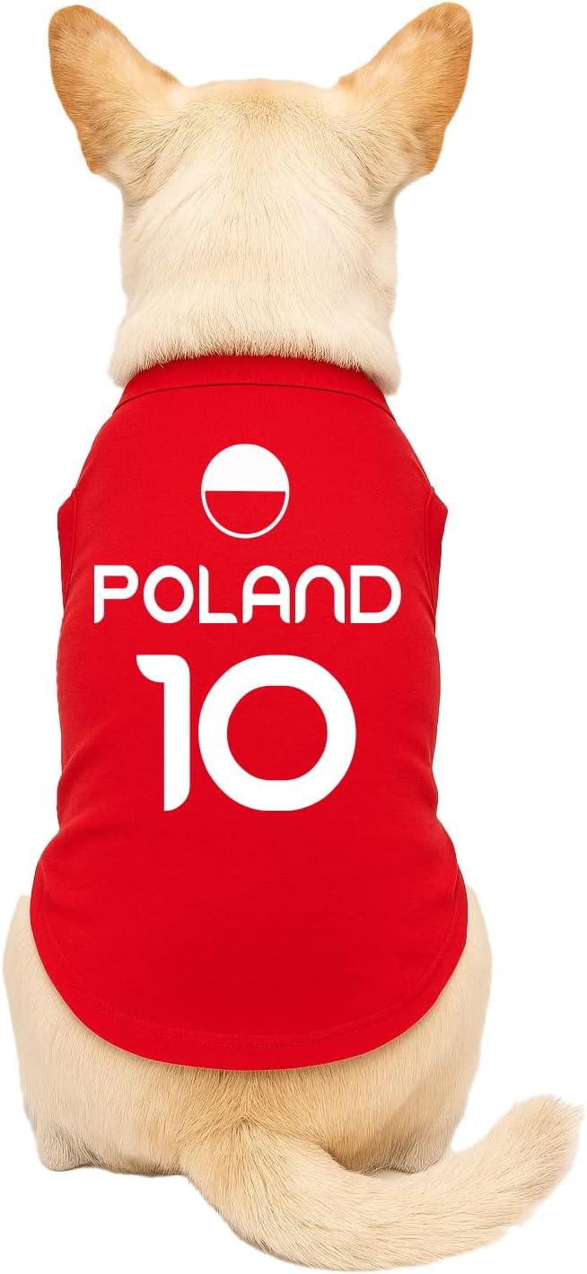 Poland Flag Soccer Jersey Style Dog Tee Shirt | Sleeveless Breeds | International Soccer | Game Day |Red, 6X-Large 1793