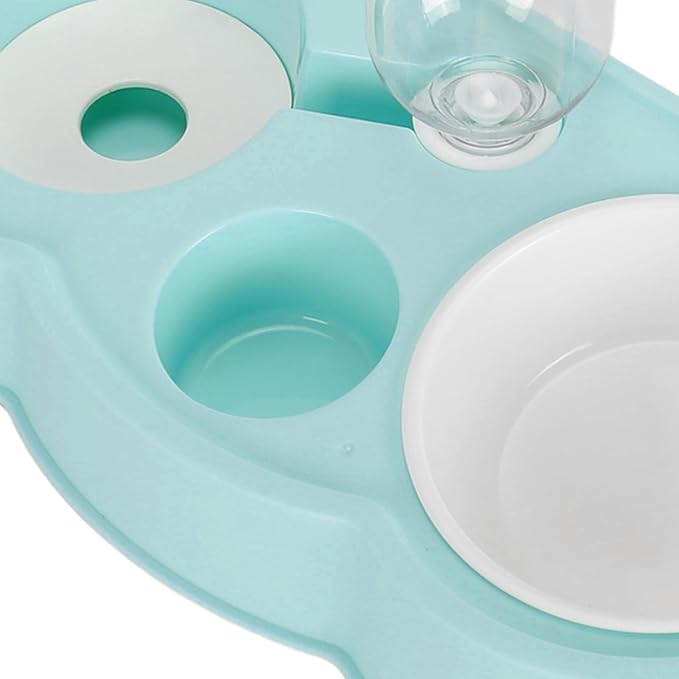 Double Pet Bowl Set, Non - Slip Stable 2-in-1 Food & Water Bowl with Automatic Water Dispenser Bottle, Feeding Station for Cats, Small Dogs and Mini Pets (Blue)