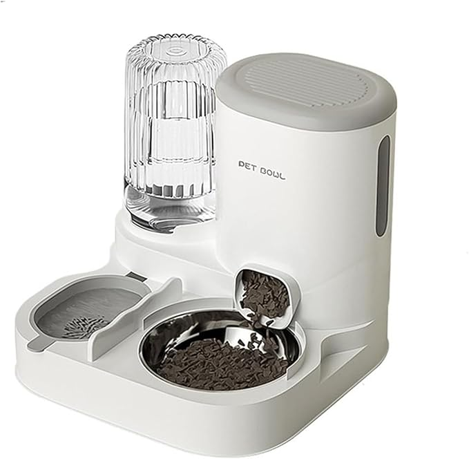 Pet Automatic Feeder 2 in 1 Dog Cat Food Container Water Fountain Large Capacity Stainless Steel Feeding Bowl,for Small Medium Cats Dogs Puppy Kitten