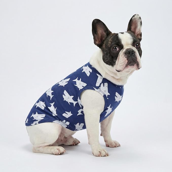 Fitwarm Shark Prints Dog Shirt, Funny Clothes for Small Dogs Boy Girl, Pet Outfit, Blue, White, XXL