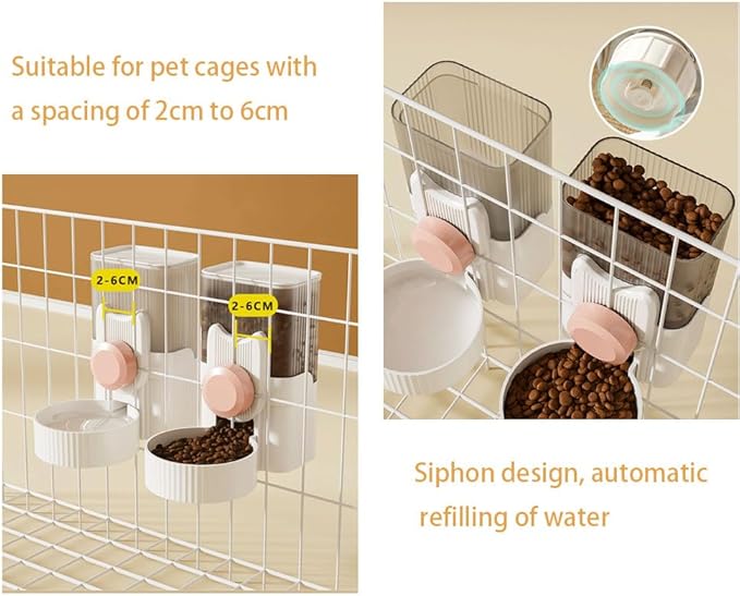 Pet Dog Cat Hanging Automatic Feeder and Water Dispenser Set, 2-in-1 Gravity Pet Food & Water Bowl for Cage, No-Spill Small Dog Rabbit Food Dispenser (Blue)