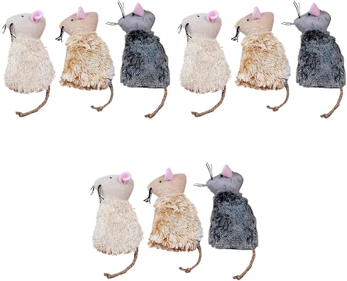 Ipetboom 9pcs Catnip Toys for Cats Refillable - Interactive Cat Chew Toys for Indoor with Natural Jute Tail and Long Fur - Durable Plush Mouse Pet Fun Tool for Hunting Boredom Relief