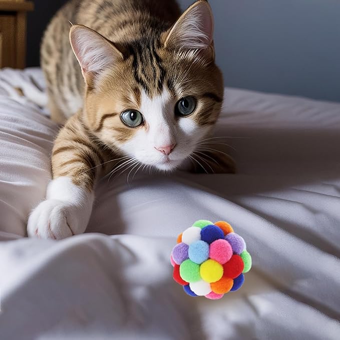 Cat Toys 9PCS - 1.75" Soft Plush Balls for Kittens & Indoor Cats | Machine-Washable Fuzzy Chew Toys, Noiseless Squeeze Play with Vibrant Colors, Durable Kitten Toy Balls (Multicolor)