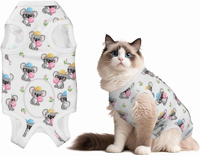 Recovery Suit for Dogs Cats After Surgery Pet Recovery Shirt Prevent Licking Dog Onesies (Bubble Gum Koala White)